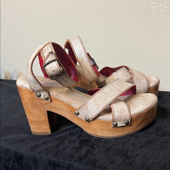 BED STU kalah strappy white distressed leather wooden platform heels Size 8 - Picture 6 of 17